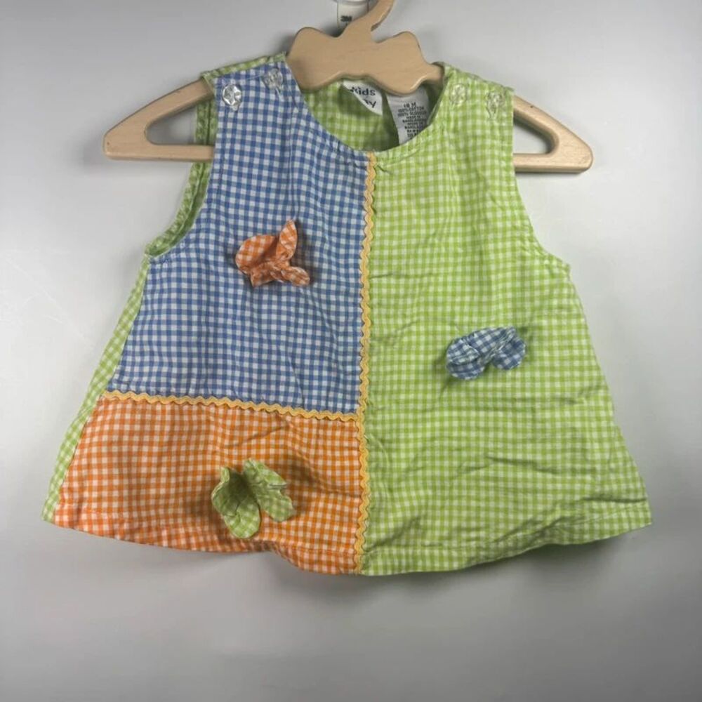 Y2K Kids Play Baby Girls 18 Months Top Gingham Patchwork Butterfly Cottagecore